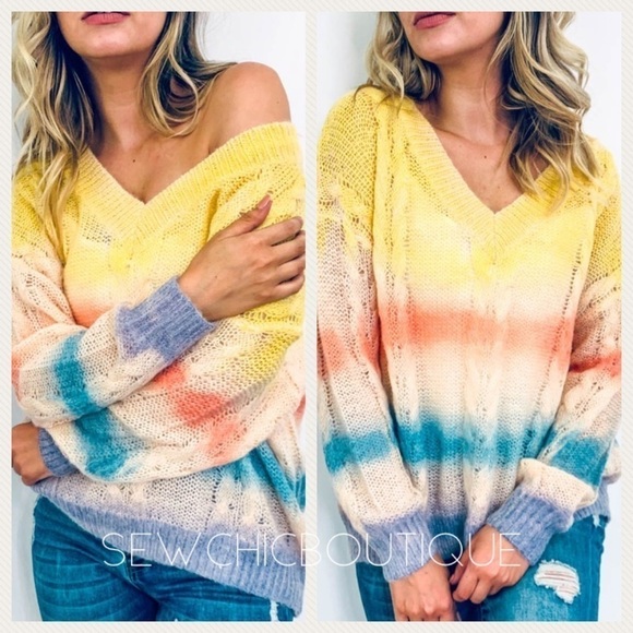 sewchicboutique Sweaters - Multi Color V-Neck Cable Sweater